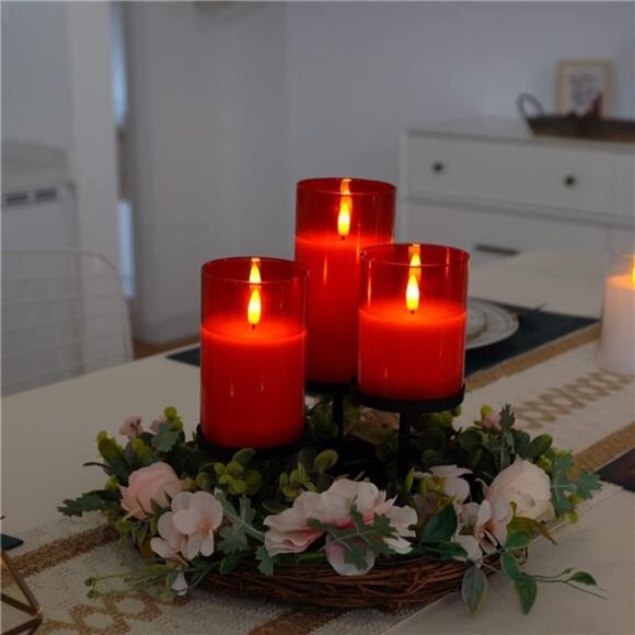 Red Glass Flameless Candles Battery Operated with Timer, Remote Control, LED - Picture 4 of 12